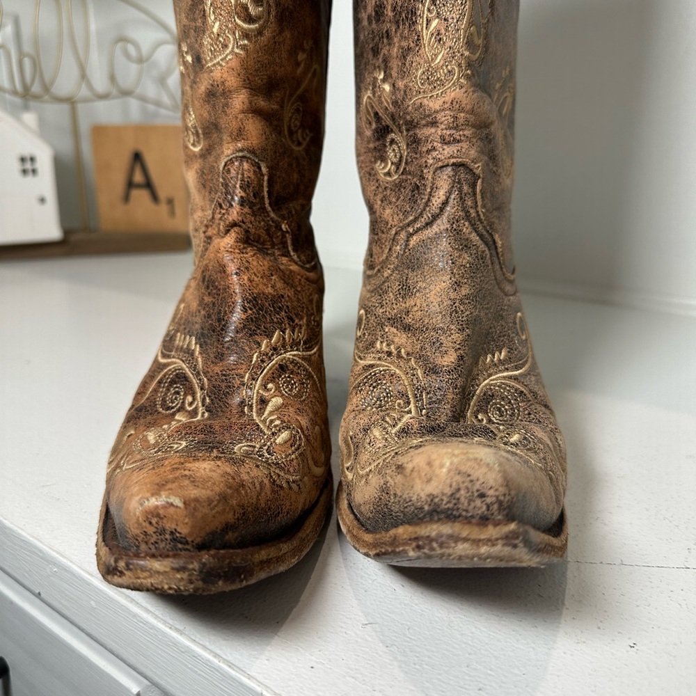 Circle G Western Boots Womens 8.5M Distressed Brown Embroidered Cowboy Rustic - Picture 4 of 10